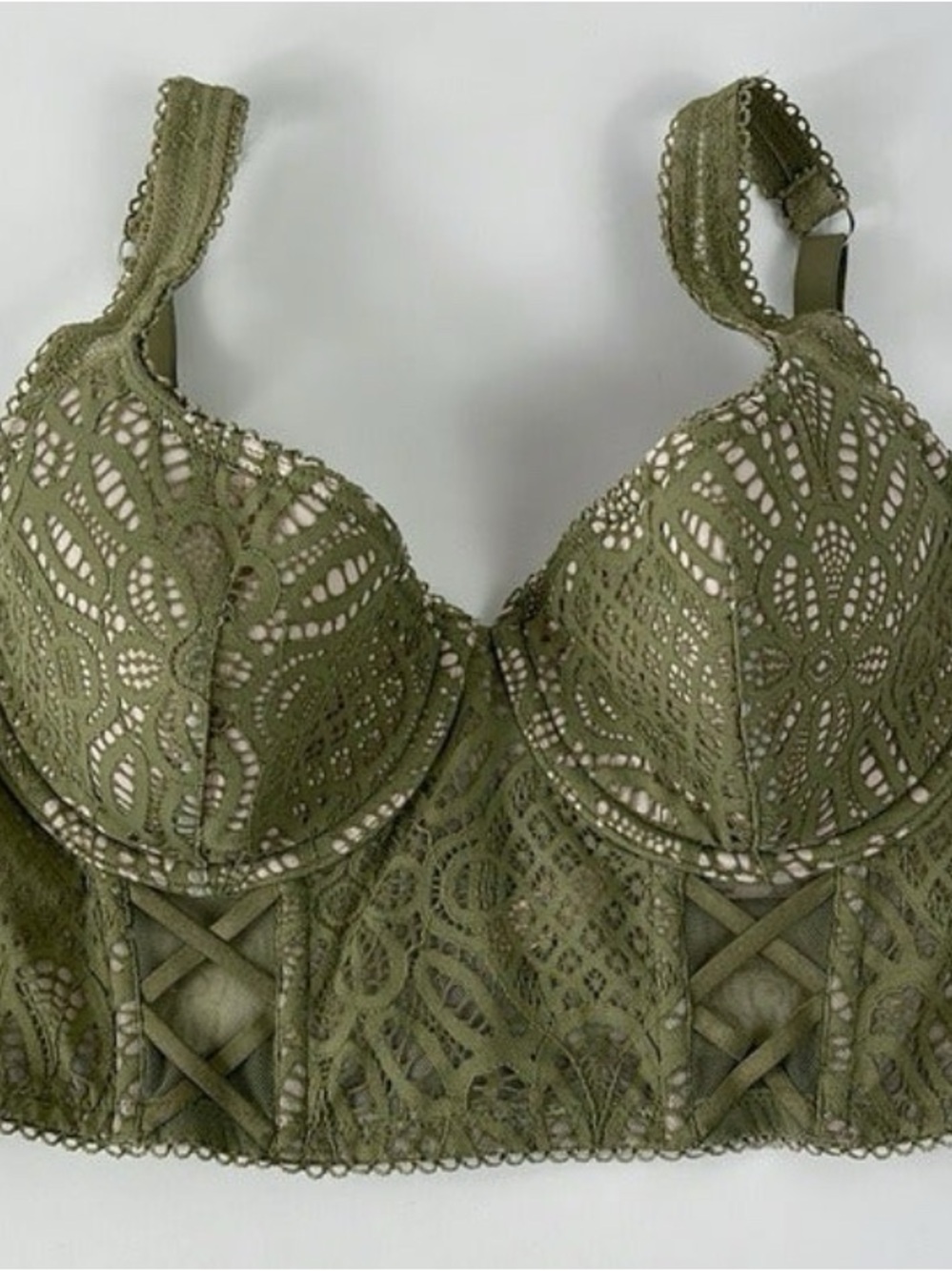 Victoria's Secret Olive Lace Longline Bra